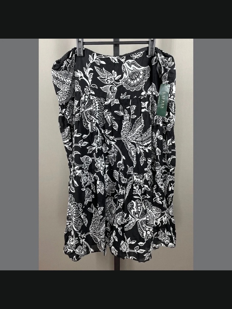 New Ralph Lauren Lrl Skirt Womens Large Black White Floral Boho Classic Preppy
